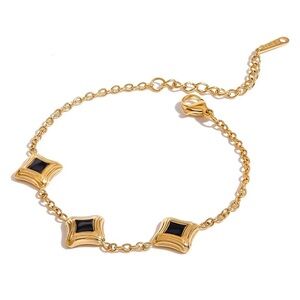 18K Gold Plated Black Square Charm Bracelet